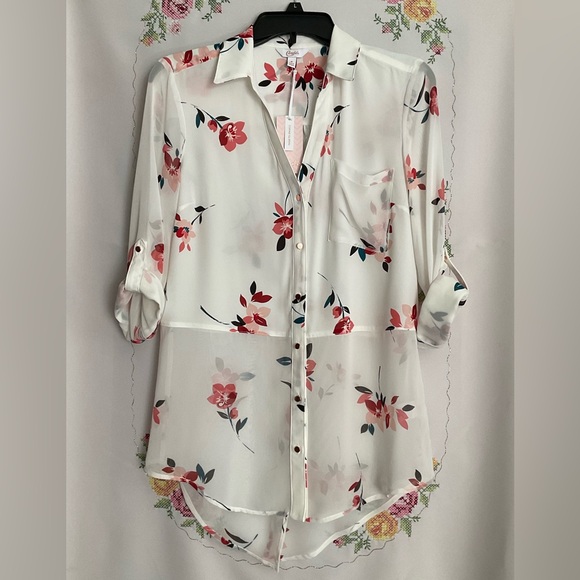 Candie’s Semi Sheer Floral Button Down Blouse - Picture 6 of 12